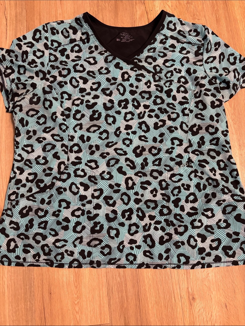 Cherokee Infinity Teal and Black Leopard Print V-Neck Top